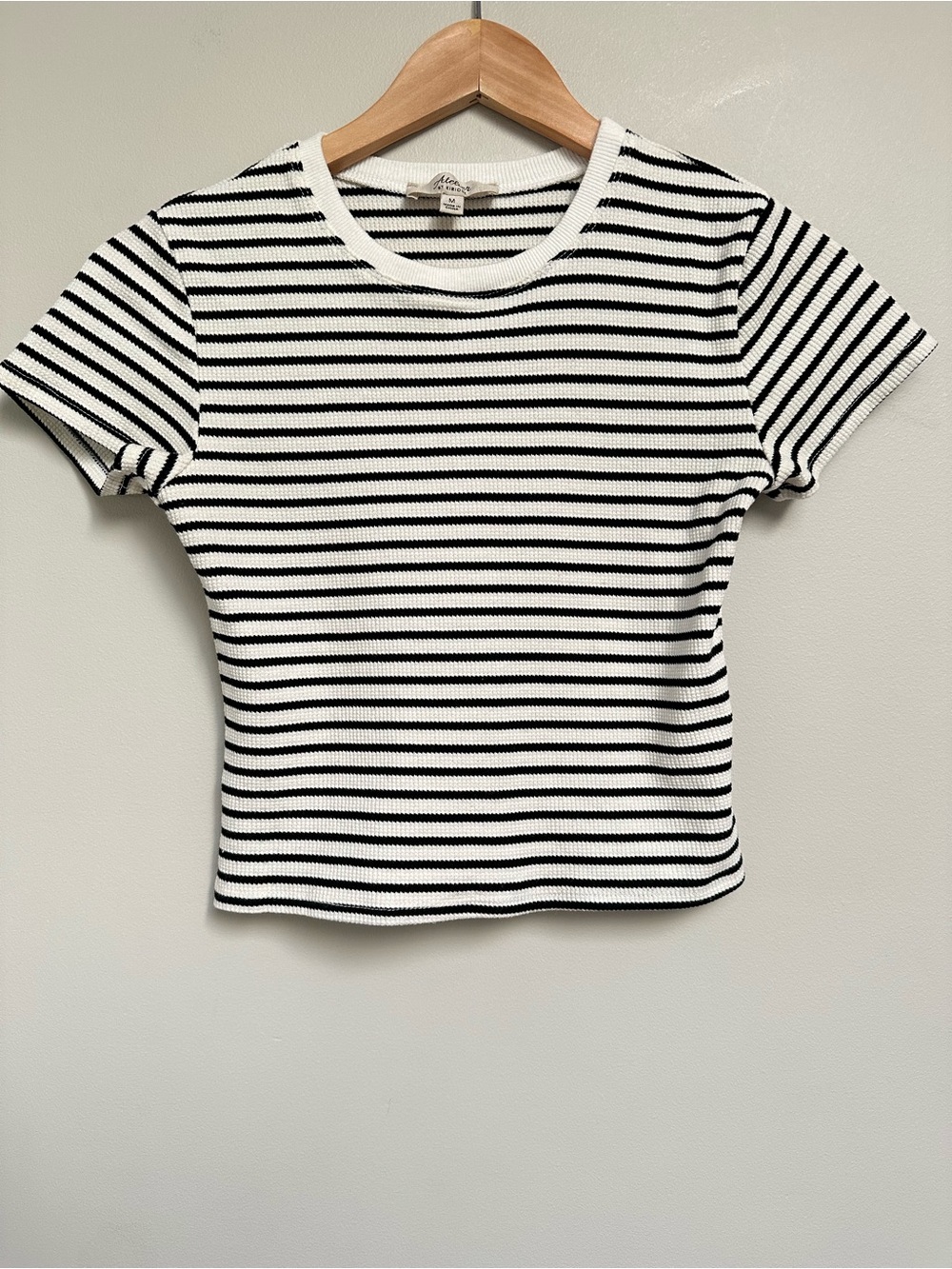 Atelier by Kirious Striped Crop Tee‎ Medium Black White Fitted Top